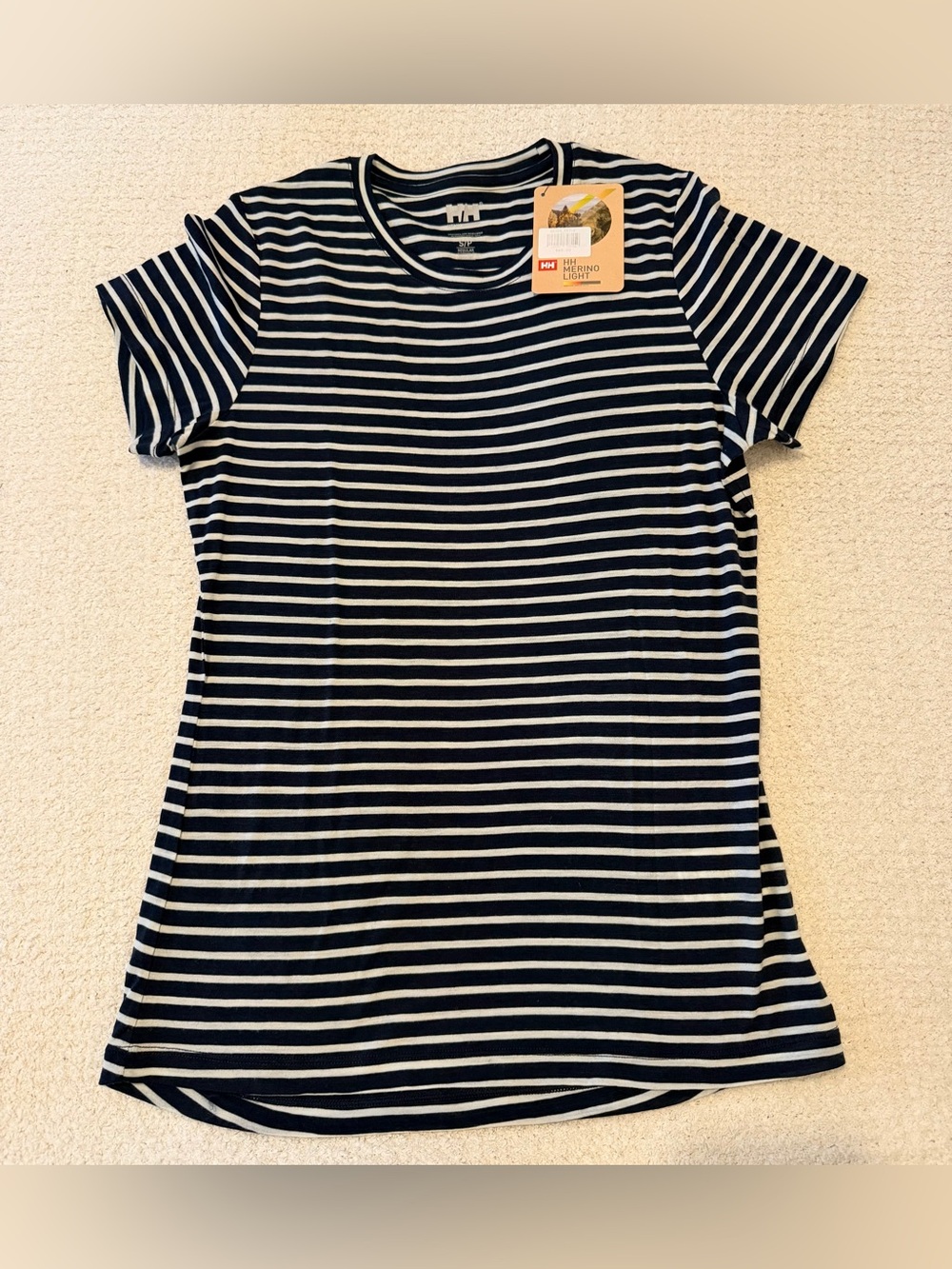 NWT Helly Hansen W HH Merino Graphic T-Shirt - Navy Stripe - Size S